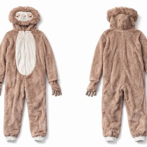 Adult Plush Sloth Onesie Pajamas in Light Brown with Cream Belly